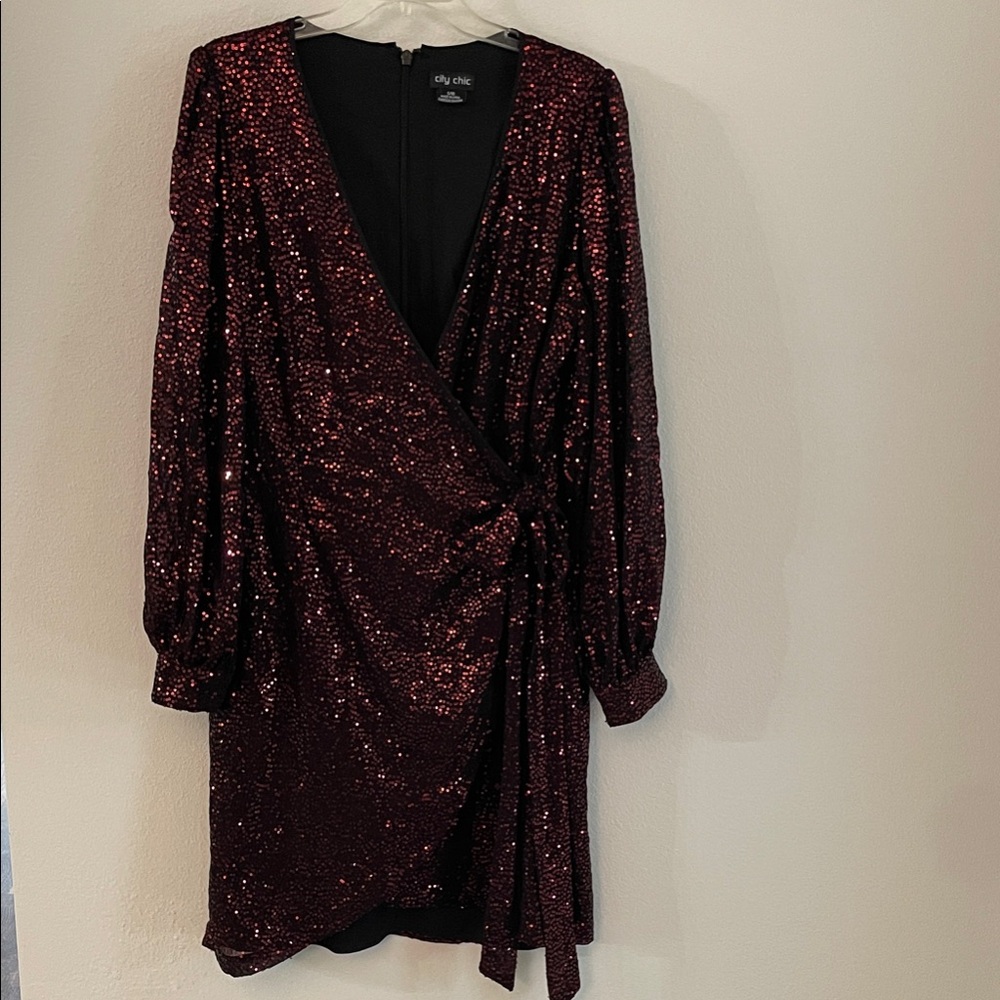 City Chic Red Sequin Long Sleeve Dress